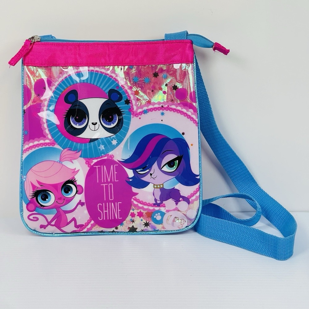 Littlest‎ Pet Shop LPS 2014 Time To Shine Pink Crossbody Purse Dog Panda Monkey